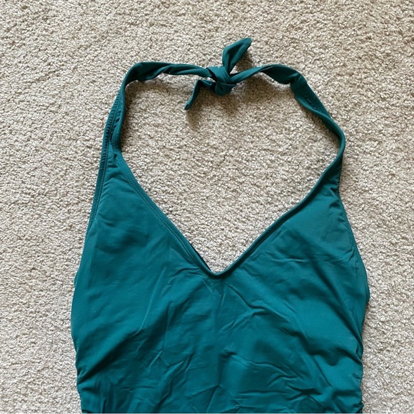 Loft ~ Hunter Green One Piece Halter Swim Suit ~ Lattice Detail ~ Size 14 - Picture 3 of 7